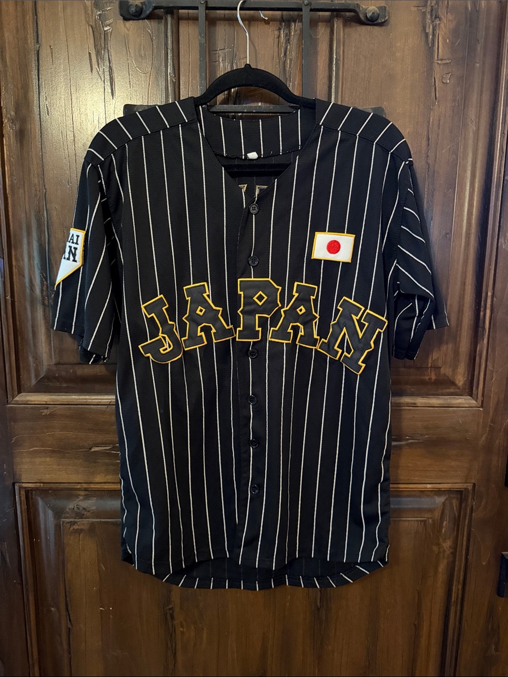 Ohtani Black Pinstripe Japan Baseball Jersey with Yellow Trim - Picture 1 of 4